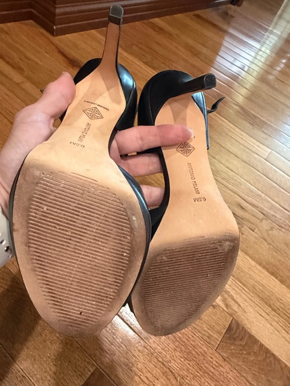 ANTONIO MELANI Black Peep-Toe Strappy High Heels-EUC